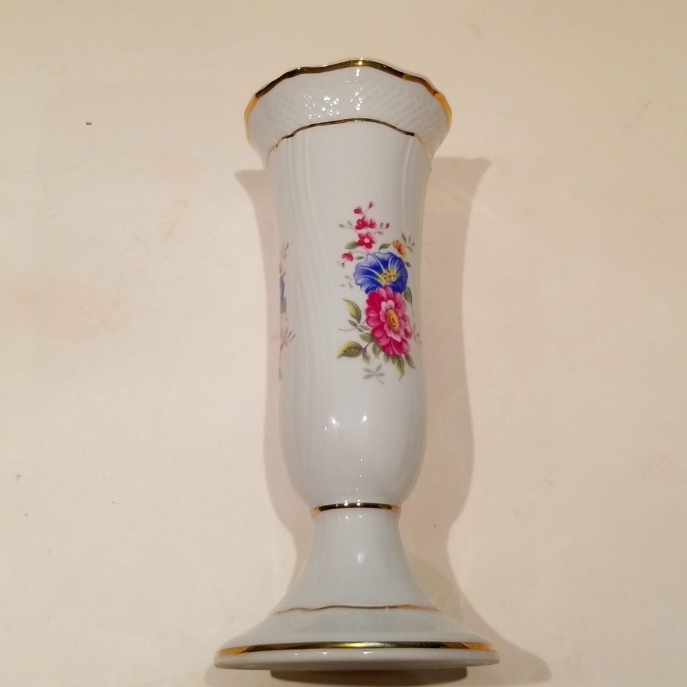 Vintage Rare Hollohaza Baroque style flora vase with  Gold details